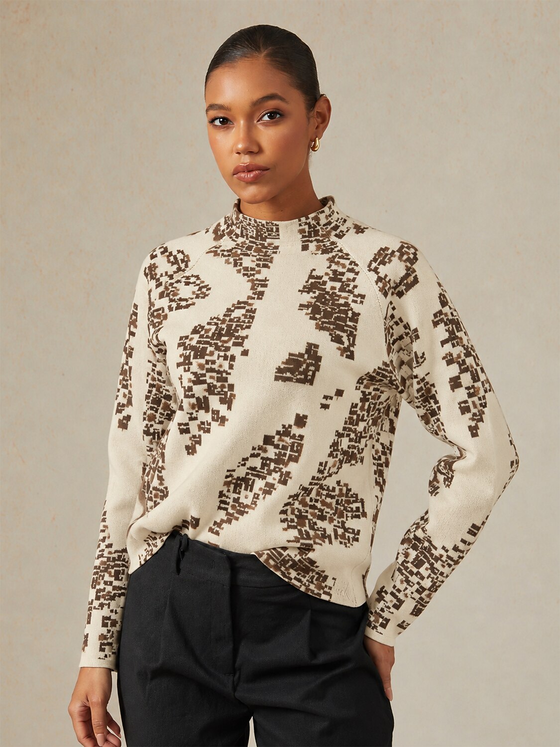 High Stretch Core Spun Yarn Mock Neck Pullover