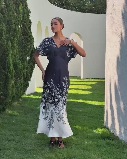 Noir Baroque Party Silky Satin Elegant Maxi Dress