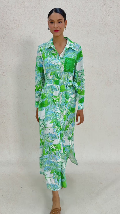 Graphic Art Mustang Linen Style Shirt Dress