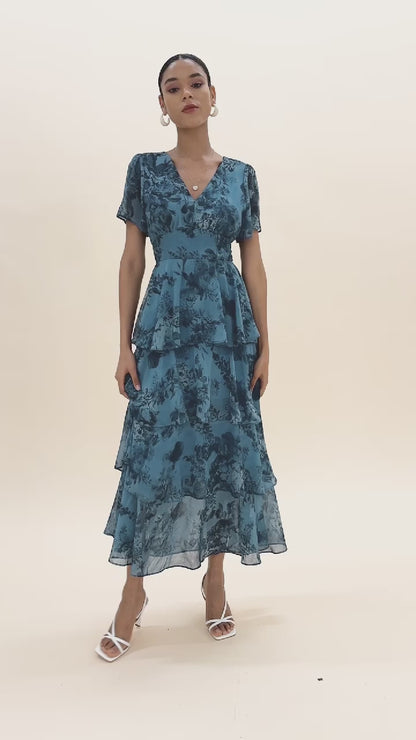 Floral Bloom Flowy Chiffon Tiered Maxi Dress