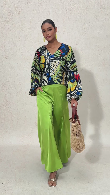 Jungle Butterfly Silky Satin Top
