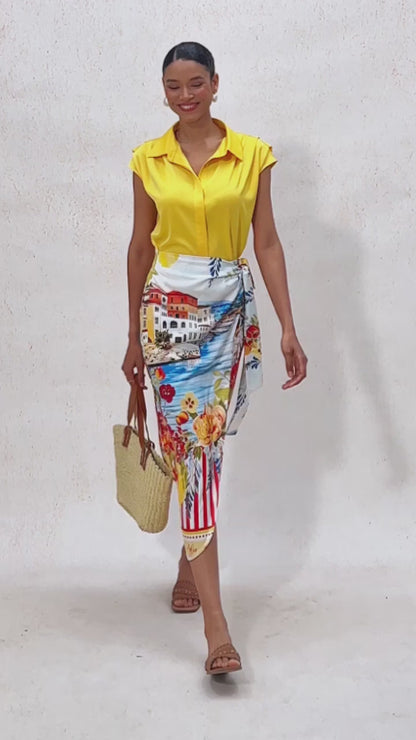 Santorini Summer Satin Tie Waist Skirt