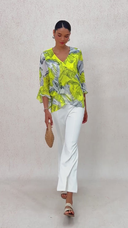 Citrus Palm Luxe Flowy Chiffon Blouse