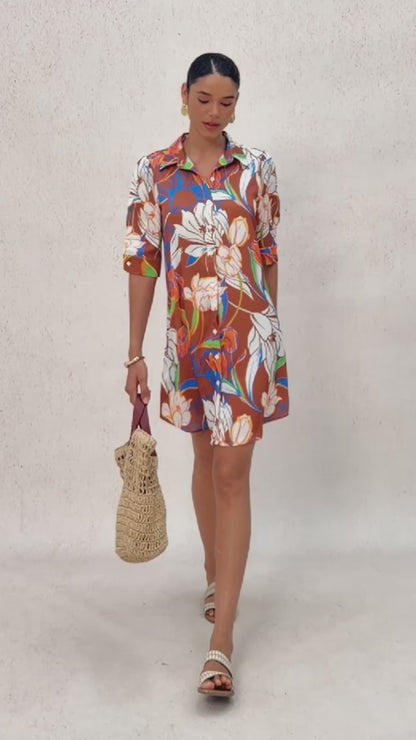 Desert Orchid Silky Satin Shirt Dress