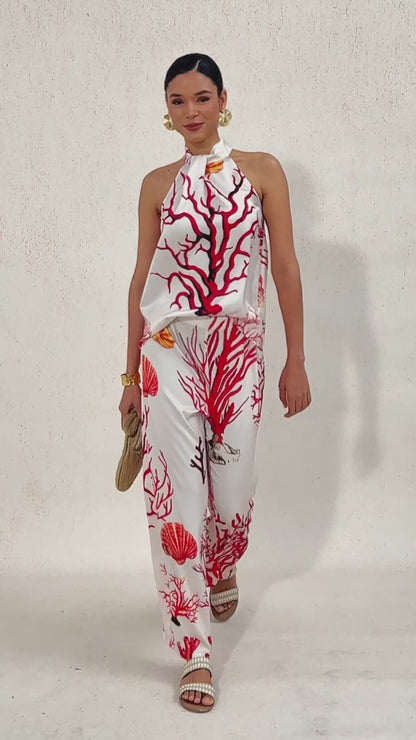 Coral Riviera Silky Satin Top
