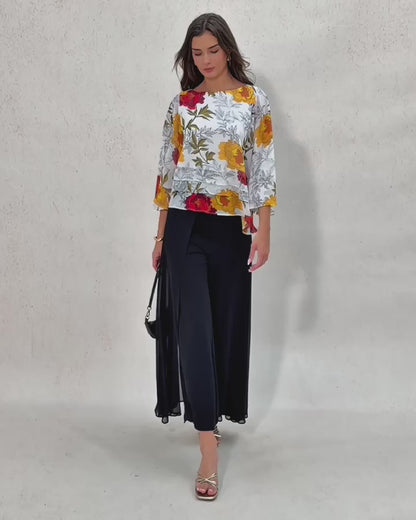 Amber Rose Tapestry Flowy Chiffon Layered Blouse