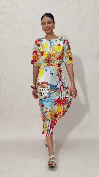 Santorini Summer Chiffon Elastic Waist Maxi Dress