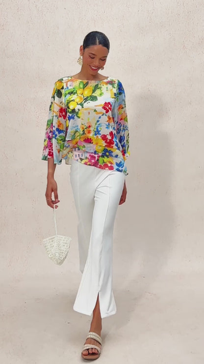 Holiday Citrus Garden Chiffon Layered Blouse