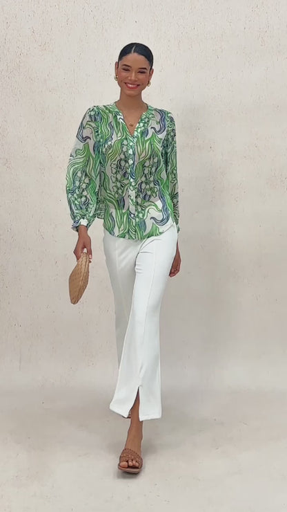 Abstract Bell Flower Flowy Chiffon Blouse