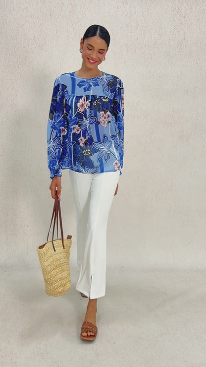 Azure Bloom Flowy Chiffon Blouse