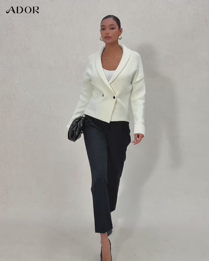 Acrylic Ribbed Knit Solid Sweater Jacket Shirt