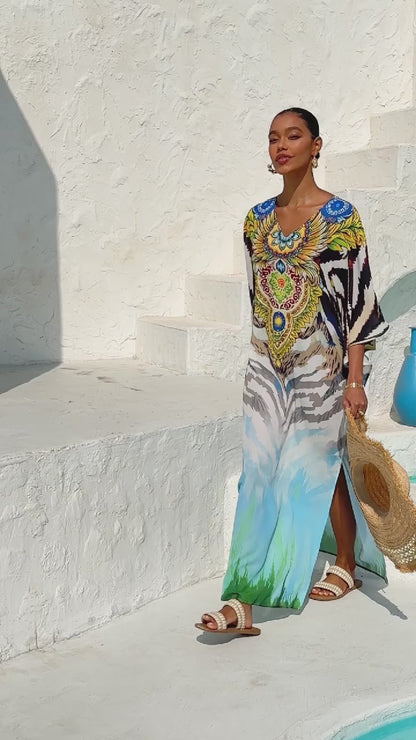 Gradient Tiger Flowy Chiffon Maxi Dress