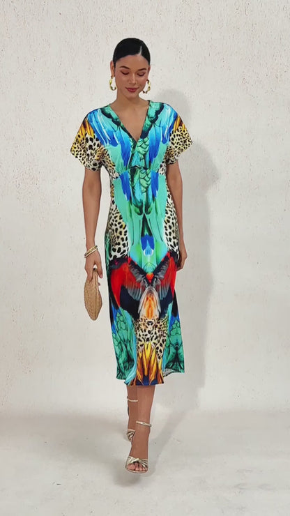 Jungle Wild Party Silky Satin Elegant Maxi Dress