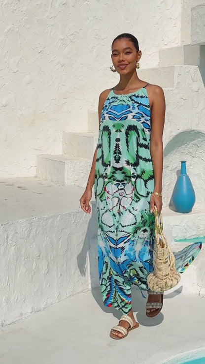 Land of Wonder Vacation Silky Satin Maxi Dress