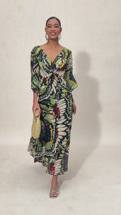 Jungle Butterfly Flowy Chiffon Maxi Dress