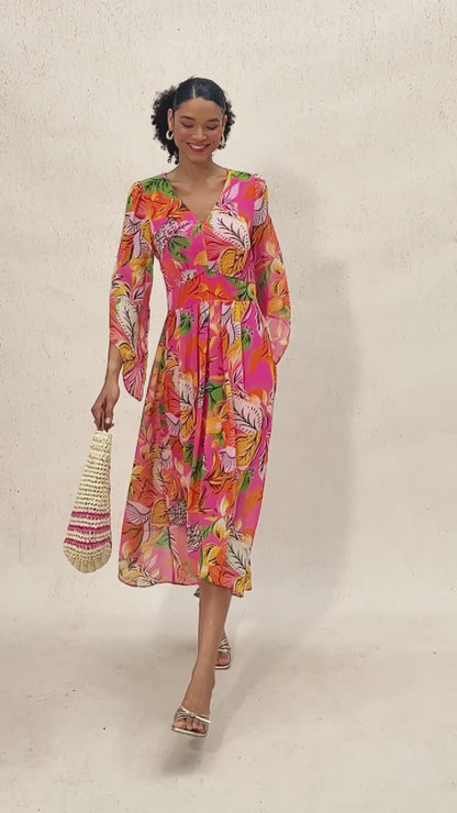 Wild Hibiscus Dream Flowy Chiffon Maxi Dress
