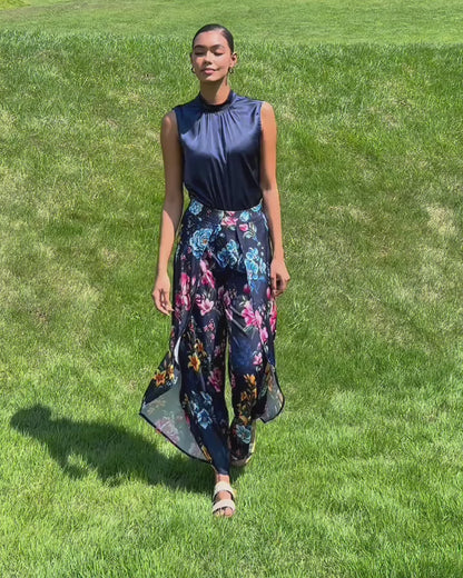 Sapphire Rose Garden Silky Satin Sleeveless Top