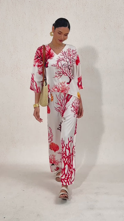 Coral Riviera Silky Satin Top