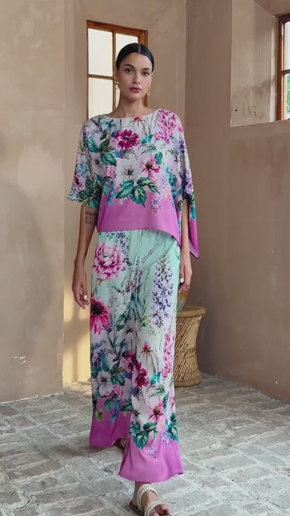 Pastel Garden Silky Satin Batwing Top
