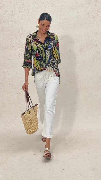 Jungle Butterfly Flowy Chiffon Blouse