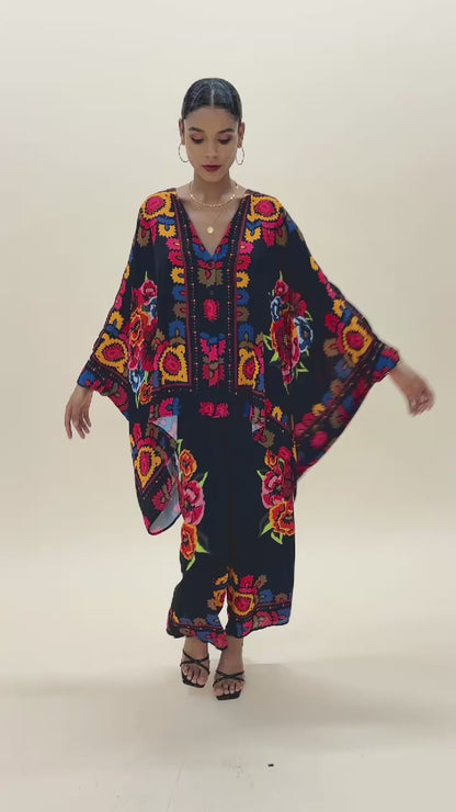 Flowy Chiffon Floral Print Lapel Ethnic Style Top