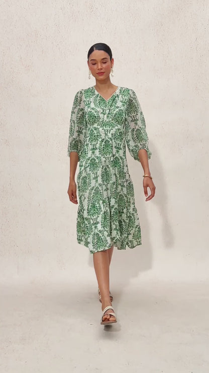 Verdant Baroque Bloom Flowy Chiffon Maxi Dress