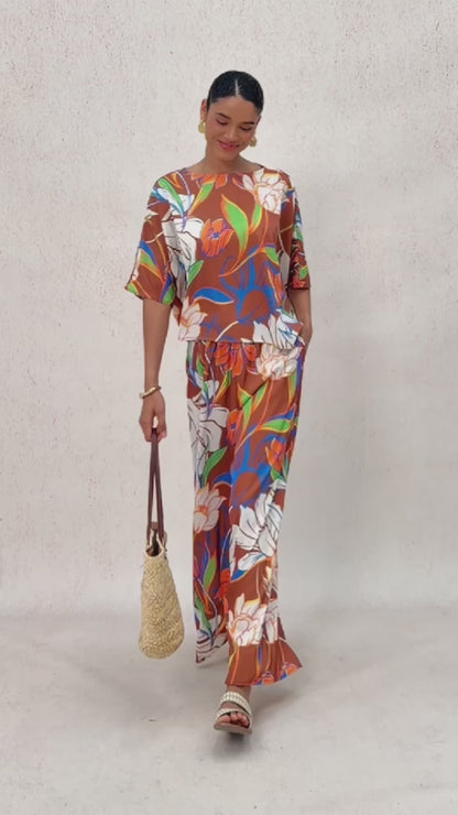 Desert Orchid Silky Satin Wide Leg Pants