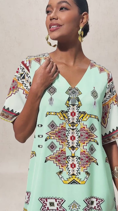 Ethnic Totem Silky Satin Midi Dress