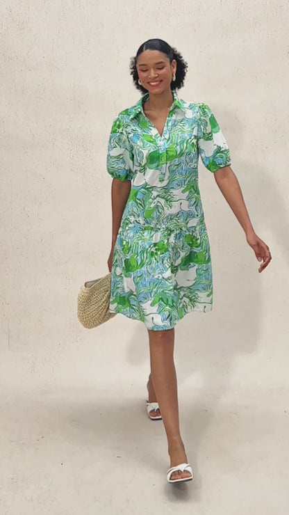 Graphic Art Mustang Linen Look Midi Dress
