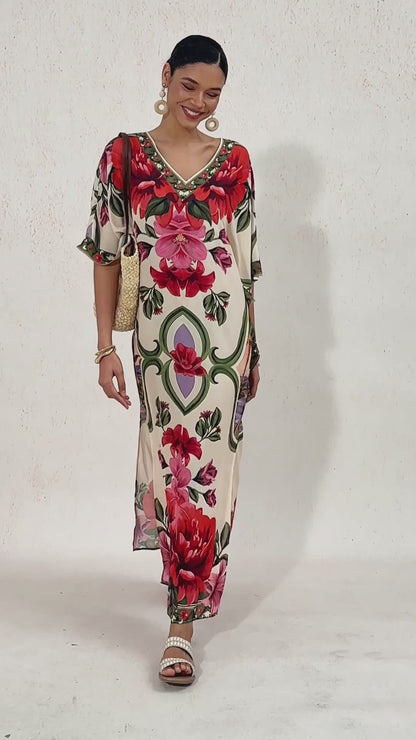 Hawaii Palm Flowy Chiffon Floral Maxi Dress