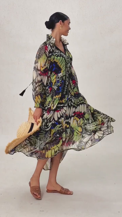Jungle Butterfly Flowy Chiffon Maxi Dress