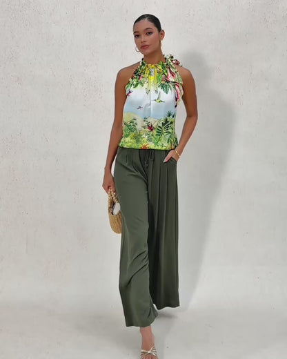 Olive Eden Silky Satin Sleeveless Halter Top