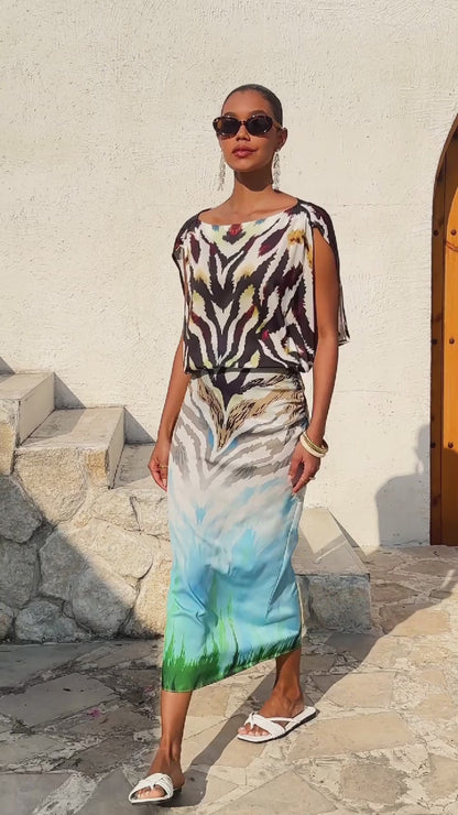 Gradient Tiger Silky Satin Vacation Satin Dress