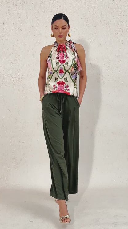 Hawaii Palm Airy Linen Look Pants