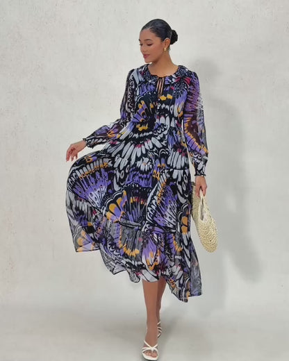 Jungle Butterfly Flowy Chiffon Maxi Dress
