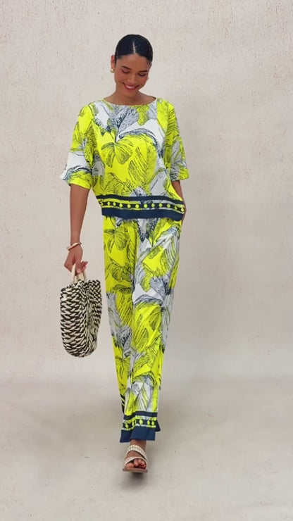 Citrus Palm Luxe Silky Satin batwing Top