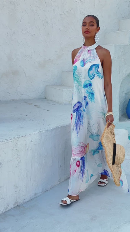 Ethereal Jellyfish Drift Chiffon Maxi Dress