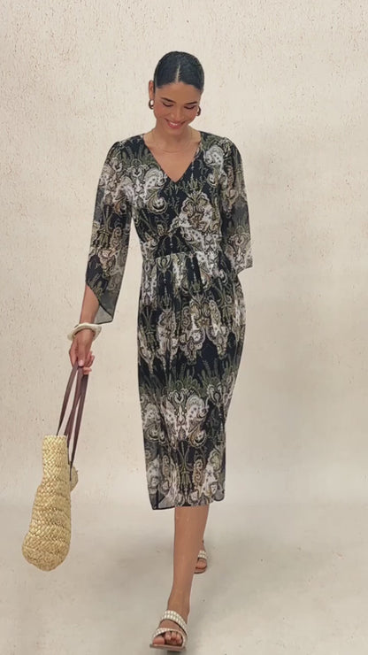 Green Mandala Floral Flowy Chiffon Maxi Dress