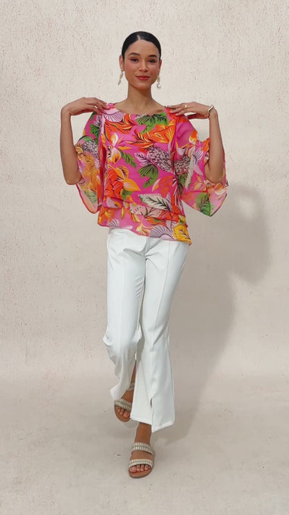 Wild Hibiscus Dream Flowy Chiffon Layered Top