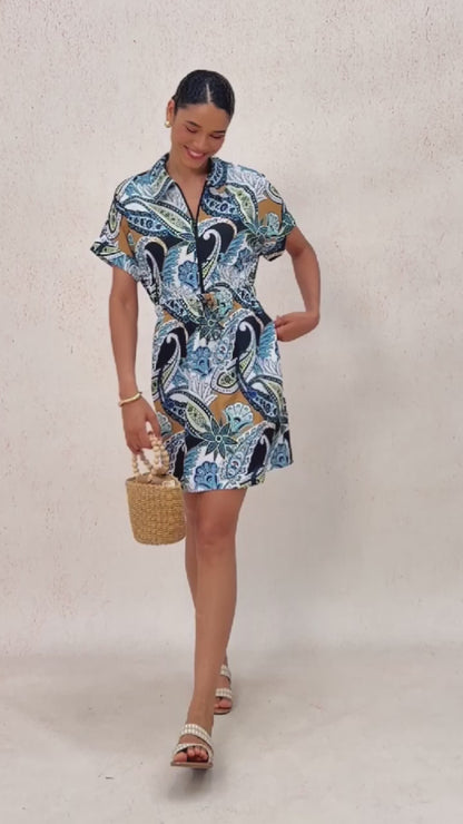 Abstract Paisley Slight Stretch Short Dress