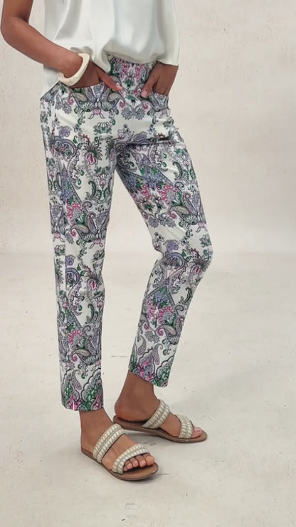 Mint Paisley Flora Stretch Cropped Pants