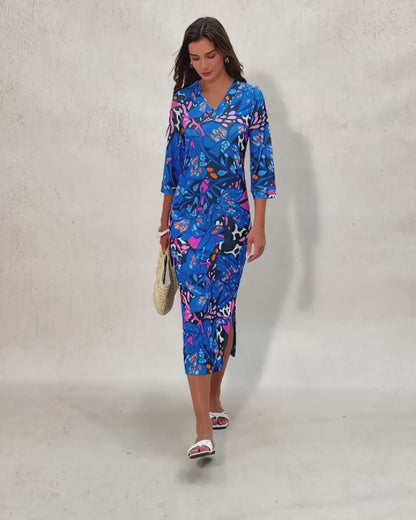 Abstract Azure High Stretch Knit Dress
