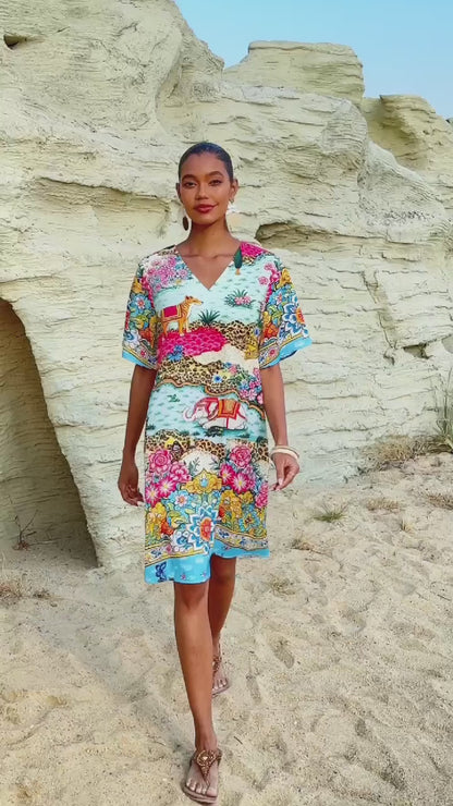 Dream Village Silky Satin Floral Dress