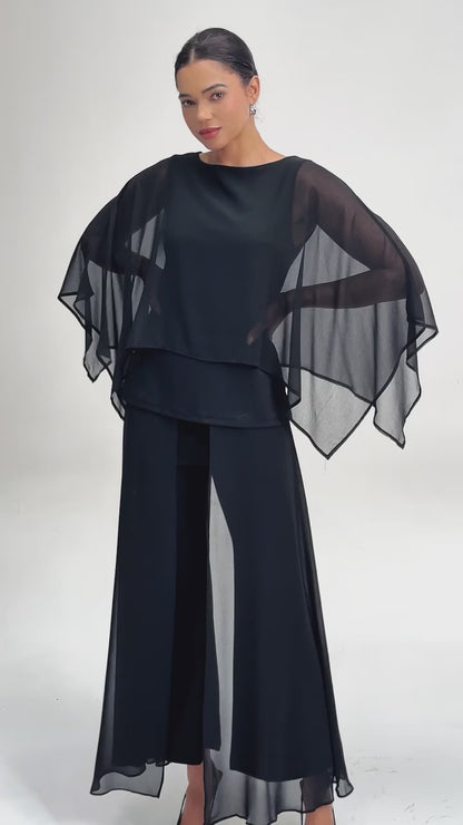 Black Full Length Chiffon High Elasticity Palazzo Pants