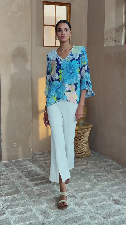 Pastel Wash Peony Flowy Chiffon Blouse