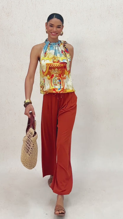 Vintage Baroque Satin Halter Sleeveless Top
