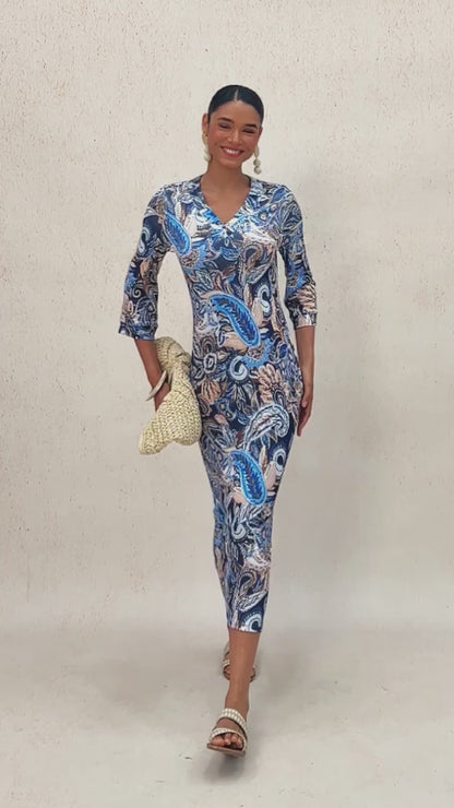 Ocean Paisley Flora High Stretch Knit Dress