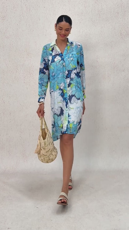 Pastel Wash Peony Chiffon Shirt Dress