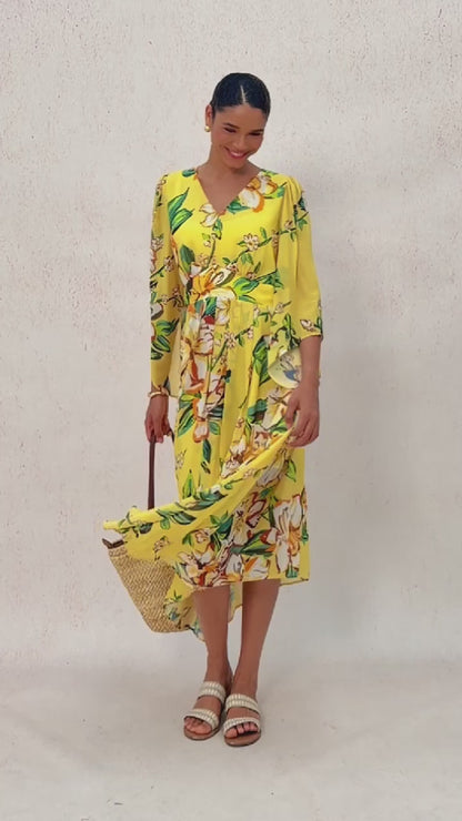 Lime Magnolia Glow Flowy Chiffon Maxi Dress