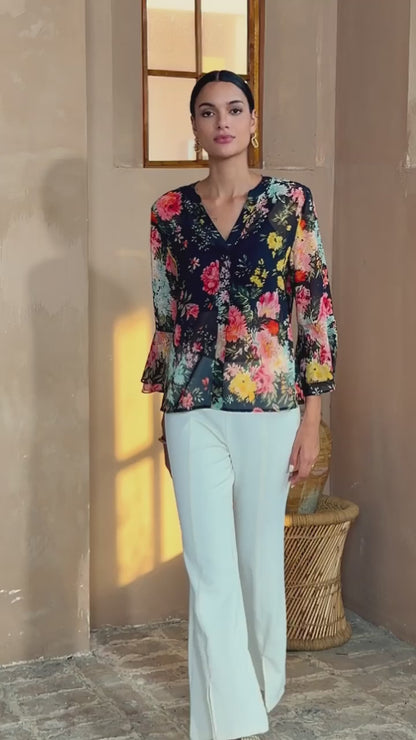 Moonlight Blossom Flowy Chiffon Blouse